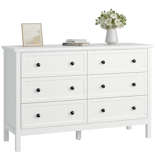 CARPETNAL White Dresser for Bedroom, 6 Drawer Dresser with Wide Drawer and Metal Handles, Wood Dressers & Chests of Drawers for Hallway, Entryway. - Image 1