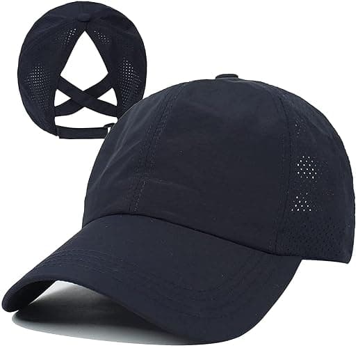 HGGE Womens Criss Cross Ponytail Baseball Cap High Messy Bun Ponycap Trucker Hat Quick Drying Mesh Dad Hat for Outdoor Sports - Image 1