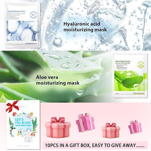 Kaely 10 Pack Variety Sheet Masks, Spa Party Face Masks for Kids Skin Care, Facial Mask Skincare Set Korean, Moisturize Nourish for All Skin Types, Birthday Gifts for Women Men Girls, Set01 - 10 Count (Pack of 1) - 10Pcs-Set01-Variety thumbnail 4