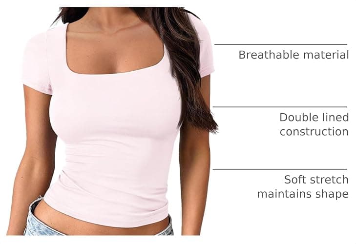 Trendy Queen Womens Double Lined Short Sleeve Square Neck Crop Tops | Spring Summer Compression Tshirt Workout Gym Going Out Cute Basic Tee for juniors thumbnail 4