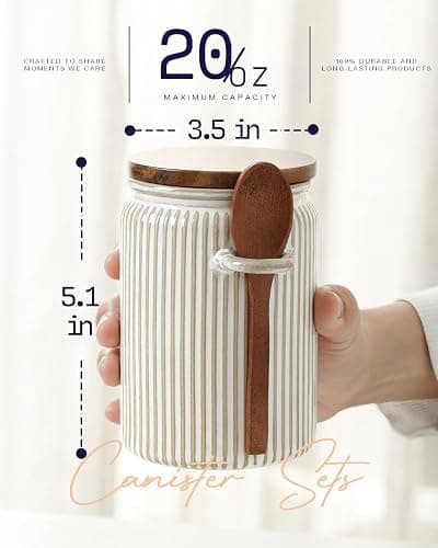 getstar Canisters Sets for the Kitchen, 20 oz Flour Sugar Storage Containers, Ceramic Kitchen Canisters for Countertop Set of 4 with Airtight Lids and Teaspoons thumbnail 3
