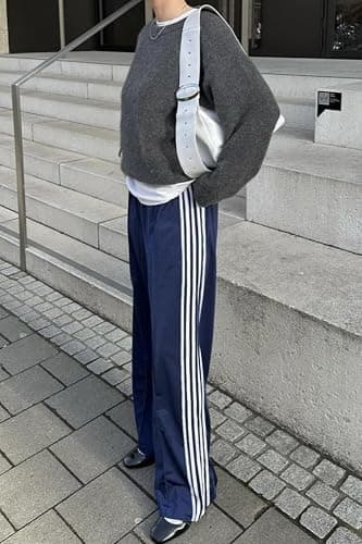 UAURORAO Women Y2k Track Pants Baggy Striped Joggers Sweatpants Elastic Waist Color Block Parachute Pants with Pockets thumbnail 2
