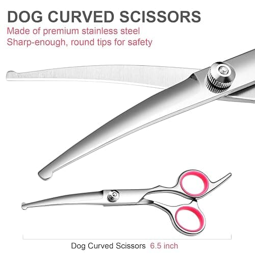 FAIGEO Dog Grooming Scissors with Safety Round Tips Stainless Steel Professional Dog Grooming Kit - Thinning, Curved Scissors and Comb for Cat Pet (Pink 4 in 1) thumbnail 3