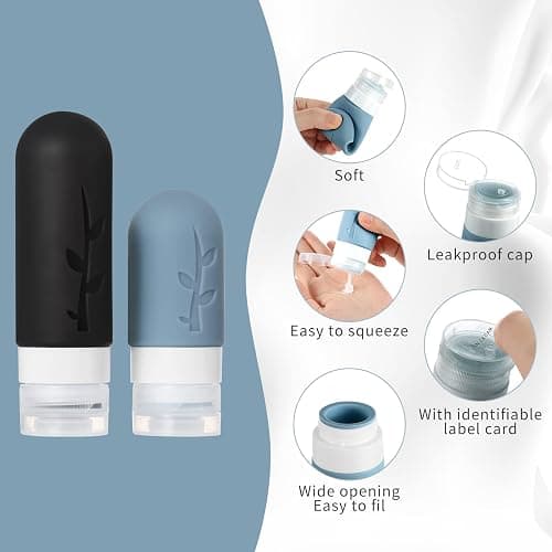 18pack Travel Bottles for Toiletries,TSA Approved Silicone Travel size Containers for Toiletries,Leak Proof Refillable Liqus Shampoo And Conditioner Travel Essentials toiletry Bottles - Gray thumbnail 4