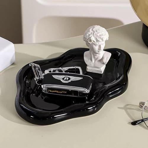 BIGPIPI Ceramic Jewelry Tray Dish for Ring Key Trinket, Cute Cloud Shape Decorative Jewelry Plate Holder for Women Gift (Black) thumbnail 4
