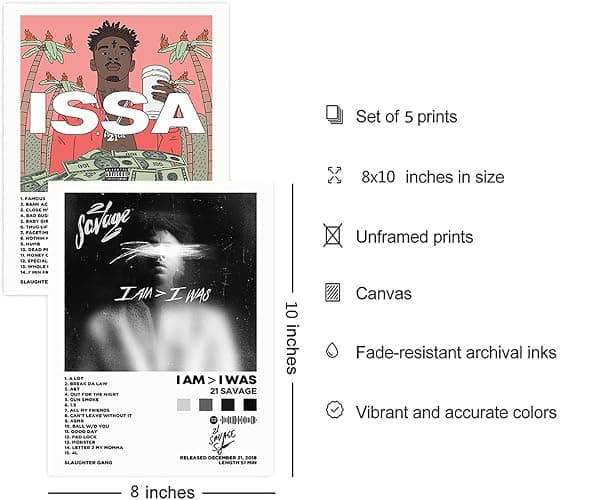 21 Savage Album Cover Signed Limited Poster Print Rapper Music Posters Canvas Wall Art Room Aesthetic Set of 5 for Teen and Girls Dorm Decor 8x10 inch Unframed thumbnail 2