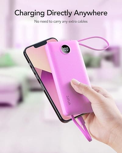 VRURC Portable Charger 10000mAh, Travel Essentials Battery Pack, 5 Output 2 Input Power Bank, Built-in Micro & USB C Cables Phone Charger for iPhone 17 Pro 17 16 15 14 13,Android-Purple(1 Pack) thumbnail 7