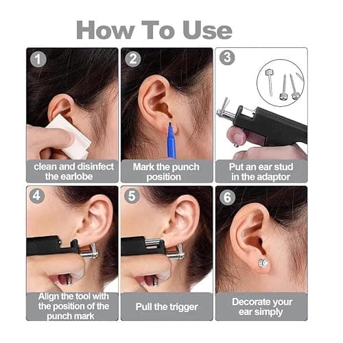 Professional Ear Piercing Kit with Safety Gun, Storage Case, Marking Pen, Alcohol Pads and Accessories thumbnail 7
