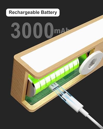 YiLaie Wall Sconces Battery Operated Set of Two,Rechargeable Wall Lamps for Bedroom,Wall Lights Wireless Dimmable,Wood Wall Sconce with 360 Rotation,Peel and Stick Wall Sconces for Bedroom Bedside thumbnail 5