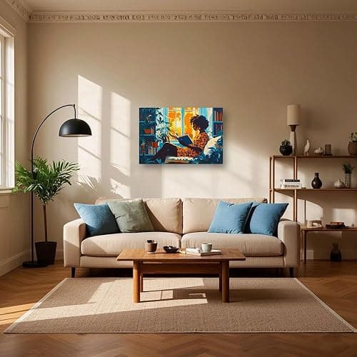 CCWACPP Black Woman Wall Art African American Wall Decor Black Girl Reading Canvas Abstract Modern Prints Study Library Bedroom Decor Framed (30.00 x 45.00 cms) thumbnail 4