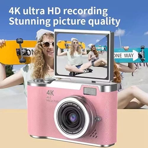 4K Digital Camera for Photo, Portable Retro Camera with Flip Screen, Compact Retro Camera for Outdoor (White 1 Set) thumbnail 8