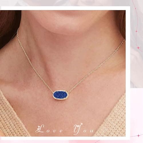 ZLOKBMIN Women's Gold Necklace With Natural Druzy Pendant And Adjustable 14K Gold-Plated Chain Elegant Jewelry for Women thumbnail 2