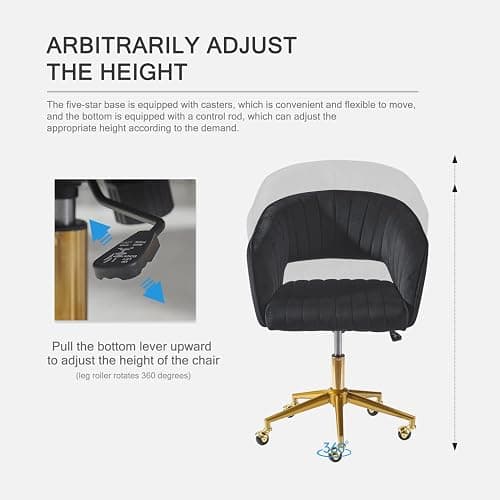 Nrizc Velvet Office Desk Chair, Upholstered Home Office Desk Chairs with Adjustable Swivel Wheels, Ergonomic Office Chair for Living Room, Bedroom, Office, Vanity Study (Black) thumbnail 5