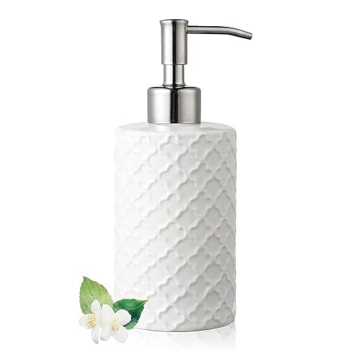 Ceramic Soap Dispenser with Pump, Hand and Liquid Soap Dispenser Rust Proof, for Bathroom and Kitchen, White - Image 1