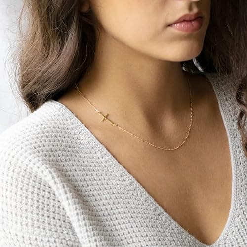 VIROMY Gold Cross Necklace for Women 14K Gold Plated Cute Sidways Cross Pendant Choker Necklaces Simple Trendy Everyday Jewelry for Women thumbnail 4