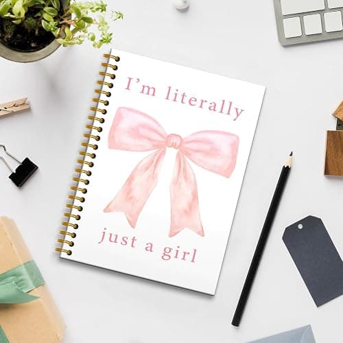 RUNMESS Coquette Pink Bow Notebook, Preppy Girly Aesthetic Journal, Preppy Gifts for Women, Girly Office Supplies, I'm Literally Just a Girl Hardcover Spiral Notebook 5.5x8.3 Inch - Just a Girl thumbnail 2
