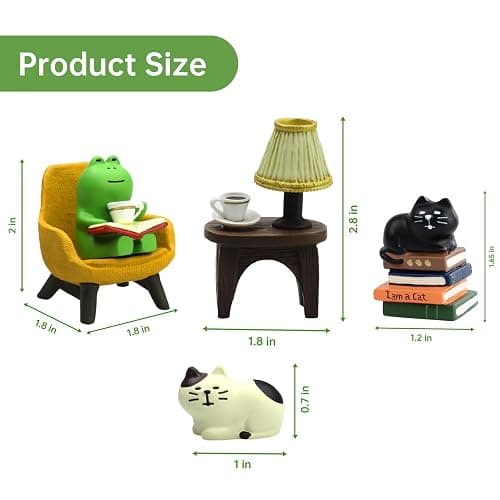 RAQWI Cute Mini Frog and Cat Figurine for Office, Home Decoration Perfect Cute Frog and Cat Gift thumbnail 2