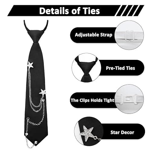 Mantieqingway Ties for Women Men, Metal Chain Necktie Pre-Tied Adjustable Black Tie for Uniform, School, Shirt Accessory thumbnail 3