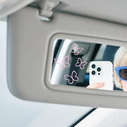 HZEL Car Butterfly Rearview Mirror Decal, 4PCS/Set Cute Girly Bookish Aesthetic Vehicle Rear View Mirror Stickers, Auto Interior Decoration Accessories for Women Girls, Universal Fit (Pink) thumbnail 6