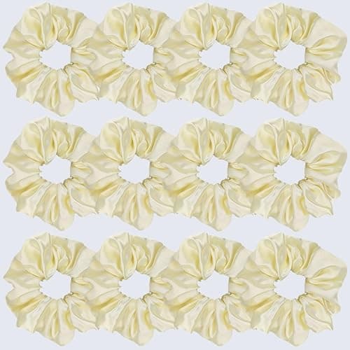 12 Pcs Satin Silk Scrunchies Soft Hair Ties Fashion Hair Bands Bow Ropes Elastic Bracelet Ponytail Holders Hair Accessories for Women and Girls (4.5 Inch, Light Yellow) thumbnail 4