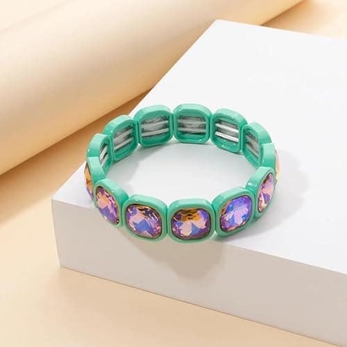 ZYEUGYXA Colorful 15mm Crystal Elastic Bracelet Enamel Stretch Rhinestone Bangle Tile Bead Bracelet For Women thumbnail 6
