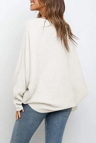 Mafulus Women's Oversized Crewneck Sweater Batwing Puff Long Sleeve Cable Slouchy Pullover Jumper Tops thumbnail 3