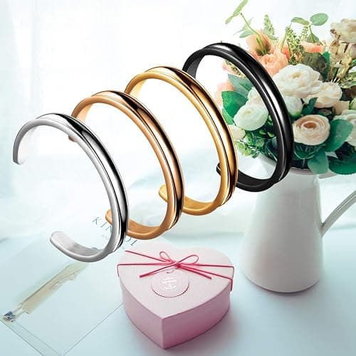 Zuo Bao Hair Tie Bracelet High Polishing Stainless Steel Grooved Cuff Bangle for Women thumbnail 6