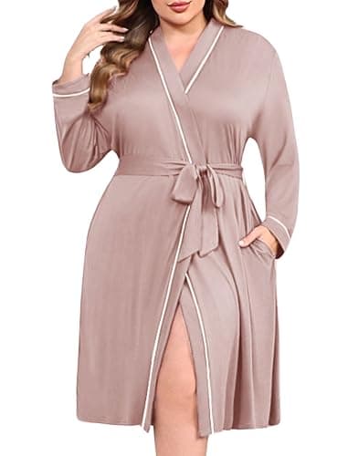 Ekouaer Plus Size Robes for Women Lightweight Bathrobe V Neck Kimono Loungewear Soft Maternity Robes with Pockets 1X-5X - Image 1