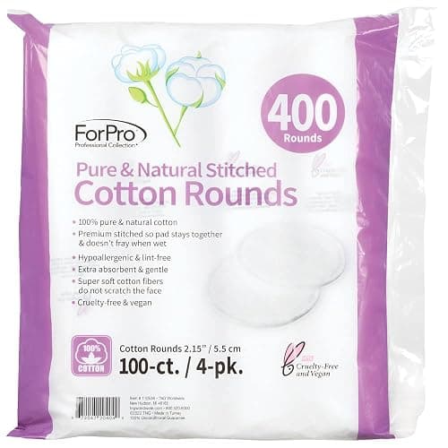 ForPro Pure & Natural Stitched Cotton Rounds for Face (400-Count), 100% Pure Cotton Makeup Remover Pads, Hypoallergenic, Lint-Free, Vegan & Cruelty-Free, Pack of 4-100 Cotton Pads thumbnail 2