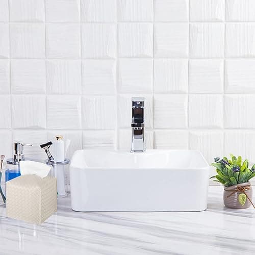 Tissue Box Cover PU Leather Tissue Holder Square Facial Tissue Case Facial Paper Organizer Dispenser for Bathroom, Vanity Countertop, Tabletop, Car, Griege thumbnail 5