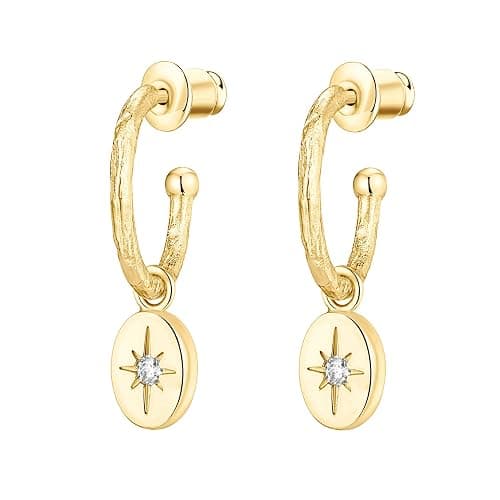 PAVOI 14K Gold Plated 925 Sterling Silver Post Huggie With Dangle | Butterfly, Evil Eye, Hamsa, Pearl Hoop Earring For Women | Trendy Dangle Hoop Earrings thumbnail 3