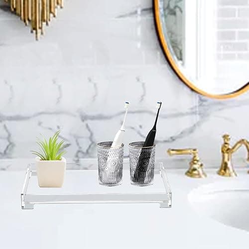 DELIPPLY Vanity Bathroom Tray, Acrylic Rectangle Decorative Catchall Organizer Storage Tray (Large-Clear) thumbnail 7