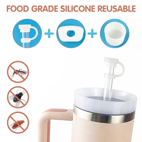 Velaco 9 PCS Accessories for Stanley 30/40 oz Tumbler, including Spill-Proof Stopper Set, Straw Toppers, Silicone Cup Boot, Keychain Charm - White thumbnail 5