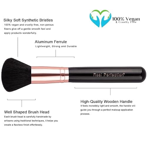 Real Perfection Makeup Brush Set 16 Pcs with 1 Eyebrow Razor Premium Synthetic Foundation Powder Concealers Eyeshadow Blush Makeup Brushes Make up Brushes Kit (Black) thumbnail 4