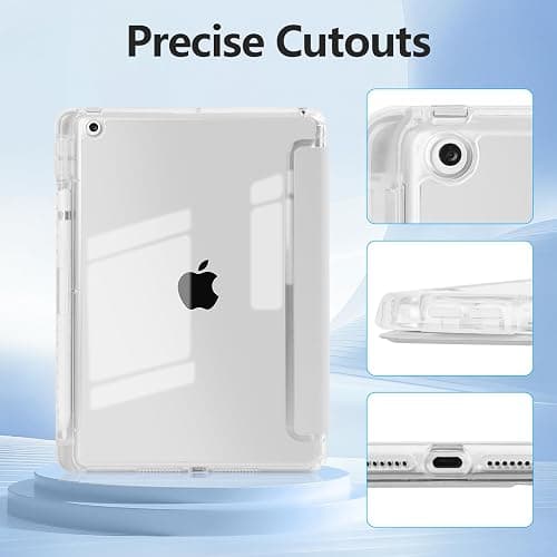 Ruizextech Case for iPad 9th/8th/7th Generation (2021/2020/2019), Hybrid Protective Cover for iPad 10.2 inch with Pencil Holder, Clear Transparent Back Shell Anti-Yellowing Case, Light Gray thumbnail 8