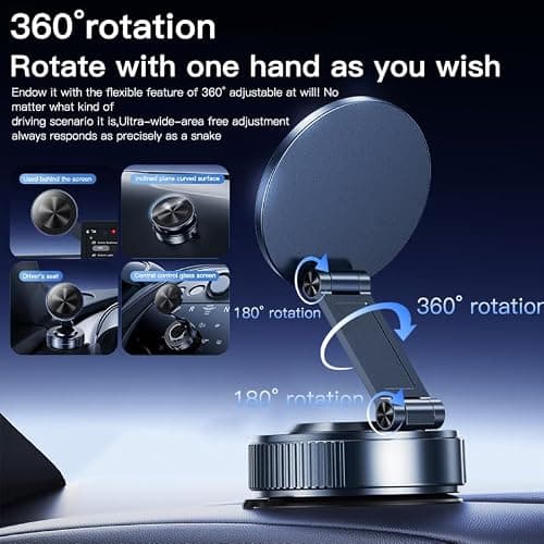 for Magsafe Car Mount, Magnetic Phone Holder for Your Car, Strong Suction | [105+LBS & 3800gf Magnetic] 360° Adjustable Car Phone Holder for iPhone 17 16 15 14 13 12 Pro Max Air Plus,Car Accessories thumbnail 3