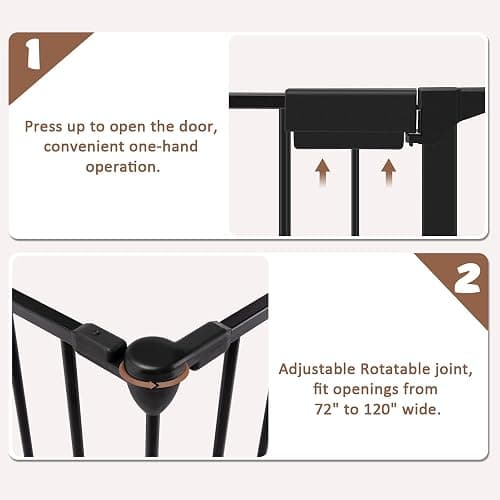 AUXSOUL 118" Wide Baby Gate Metal Safety Playpen - Fireplace Fence for Toddler/Pet/Dog, Fits 72"- 118" Wide, 5-Panel (30" H, Black) thumbnail 5