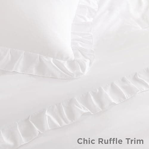 Litanika White Comforter Queen Size Set, 3 Pieces Ruffle Shabby Chic Farmhouse Women Vintage Aesthetic Bedding Set & Collections, Winter Fluffy Microfiber thumbnail 5