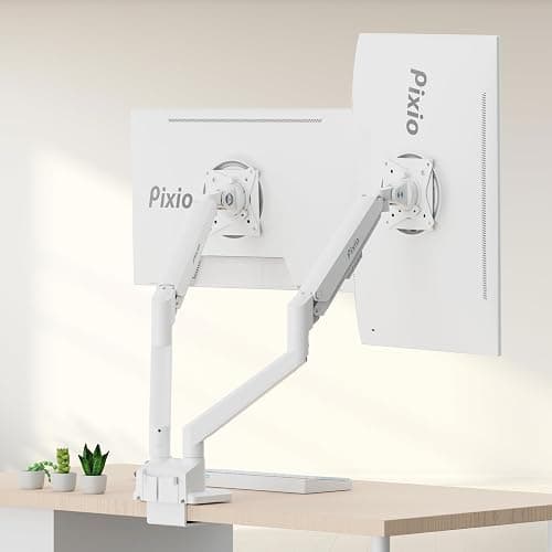 Pixio PS1D Wave White Dual Monitor Arm Stand Desk Mount - Fits up to 32 inches Monitors and up to 19.8lbs. VESA Compatibility and Integrated Cable Management thumbnail 7
