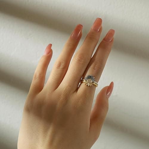 UNE DOUCE Celestial Sun and Moon Ring Set, Sparkling Sun Ring/Blue Moon Ring with 14k Gold/Silver Plating, Friendship Promise Ring, Stackable Celestial Rings, Gift for Women thumbnail 3