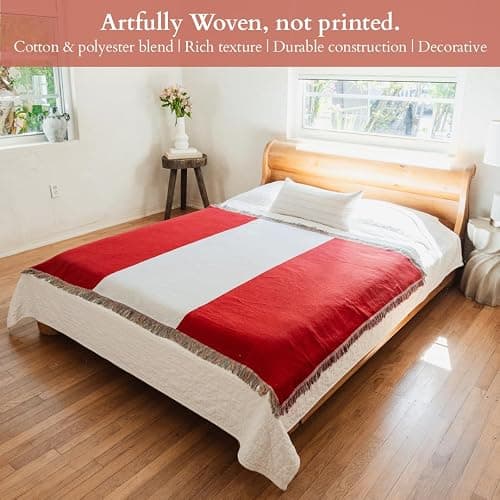 Ceibo House Peru Flag Woven Throw Blanket | Lightweight Cotton Blend | 70x50 Inches | Multipurpose Blanket for Bed, Sofa, Picnic, Beach, Tapestry, Decor or Gift thumbnail 4