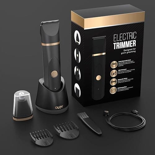OLOV Electric Body Hair Trimmer - Groin Trimmer for Men - Bikini Trimmer Women - Wet/Dry Shaver Groomer, Replaceable Ceramic Blade Heads, USB Recharge Dock, Waterproof Hygiene Razor,Black thumbnail 7