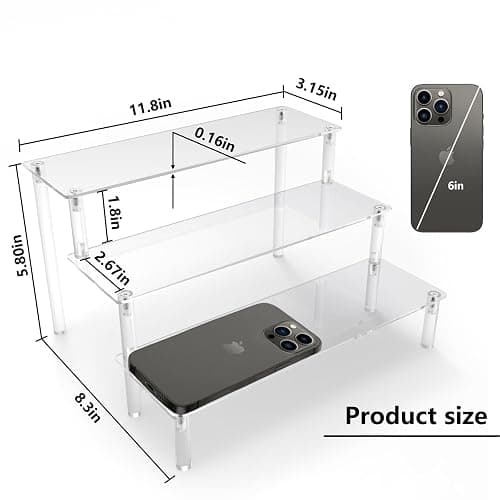 Clear Acrylic Display Riser, 3 Tier Display Stand 12 Inch Perfume Organiser | Riser Shelf for Amiibo Funko Figures, Cupcakes, Cologne, Cosmetics, Collectibles, Easy to Assemble, 1 Pack thumbnail 2