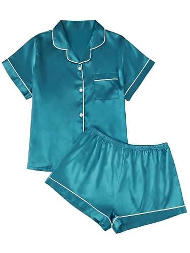 LILLUSORY Silk Satin Pajama Set for Women 2 Piece Lounge Pjs Winter Matching Summer Sleepwear Button Down Shirt Shorts - Image 1