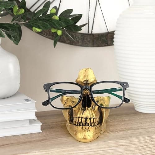 Mrlikale Skull Glasses Stand Holder, Creative Eyeglasses Holder | Sunglasses Spectacle Display Rack, Key Holder Resin Sculptures for Entryway, Home, Office, Desk, Nightstand (Gold) thumbnail 2