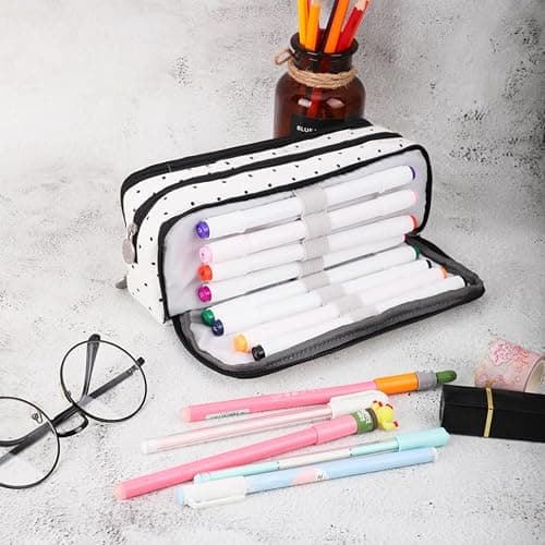 KyeeaDIY Large Pencil Case, Big Capacity Makeup Bag with Zipper for Adults Office Organizer Gifts (Black Spot) thumbnail 2