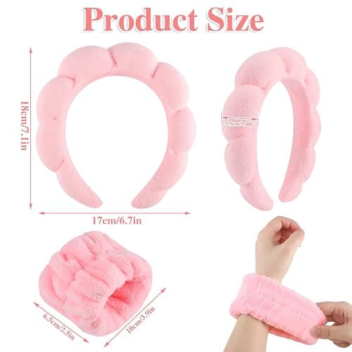 Spa Headbands for Women Skincare Headband Pink Makeup Headband for Washing Face Hair Headband and Wristband Valentine's Day Gifts for Women Teen Girl thumbnail 5