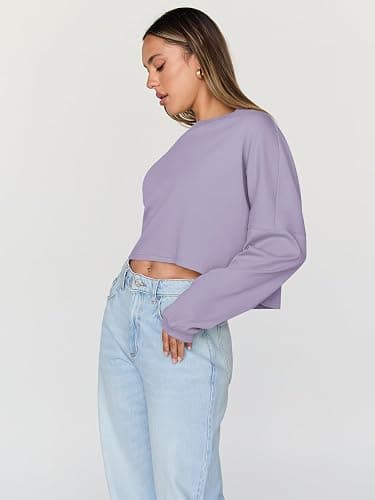 Trendy Queen Cropped Sweatshirts for Women Oversized Crewneck Sweaters Long Sleeve Tops Fall Winter Clothes 2025 thumbnail 3