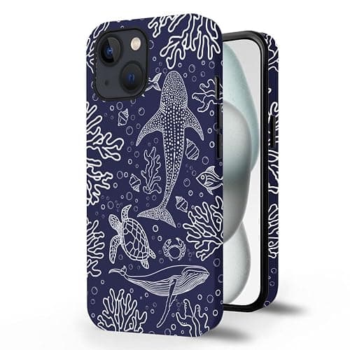 DAIZAG Case Compatible with iPhone 15,Durable Shock Protection Cover for Girl Women,Navy Blue Turtle Whale Shark thumbnail 7