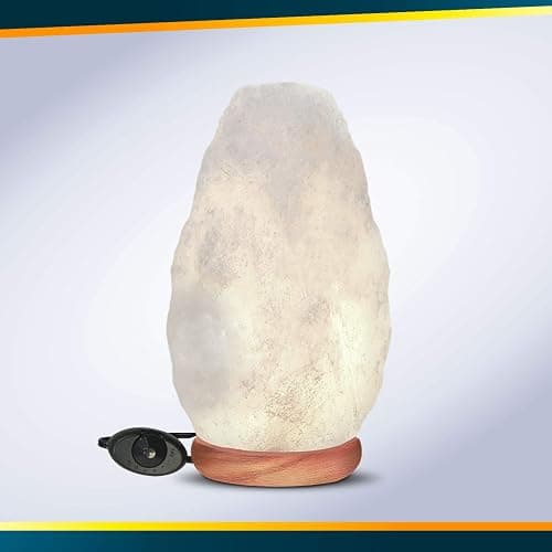 Himalayan Glow White Salt Crystal Lamp, Natural Salt Night Light, Hand Crafted Salt Lamps with Neem Wooden Base, Salts Lamp Bulb,(ETL Certified) Dimmer Switch | 5-7 LBS - Modern, Minimalist thumbnail 9
